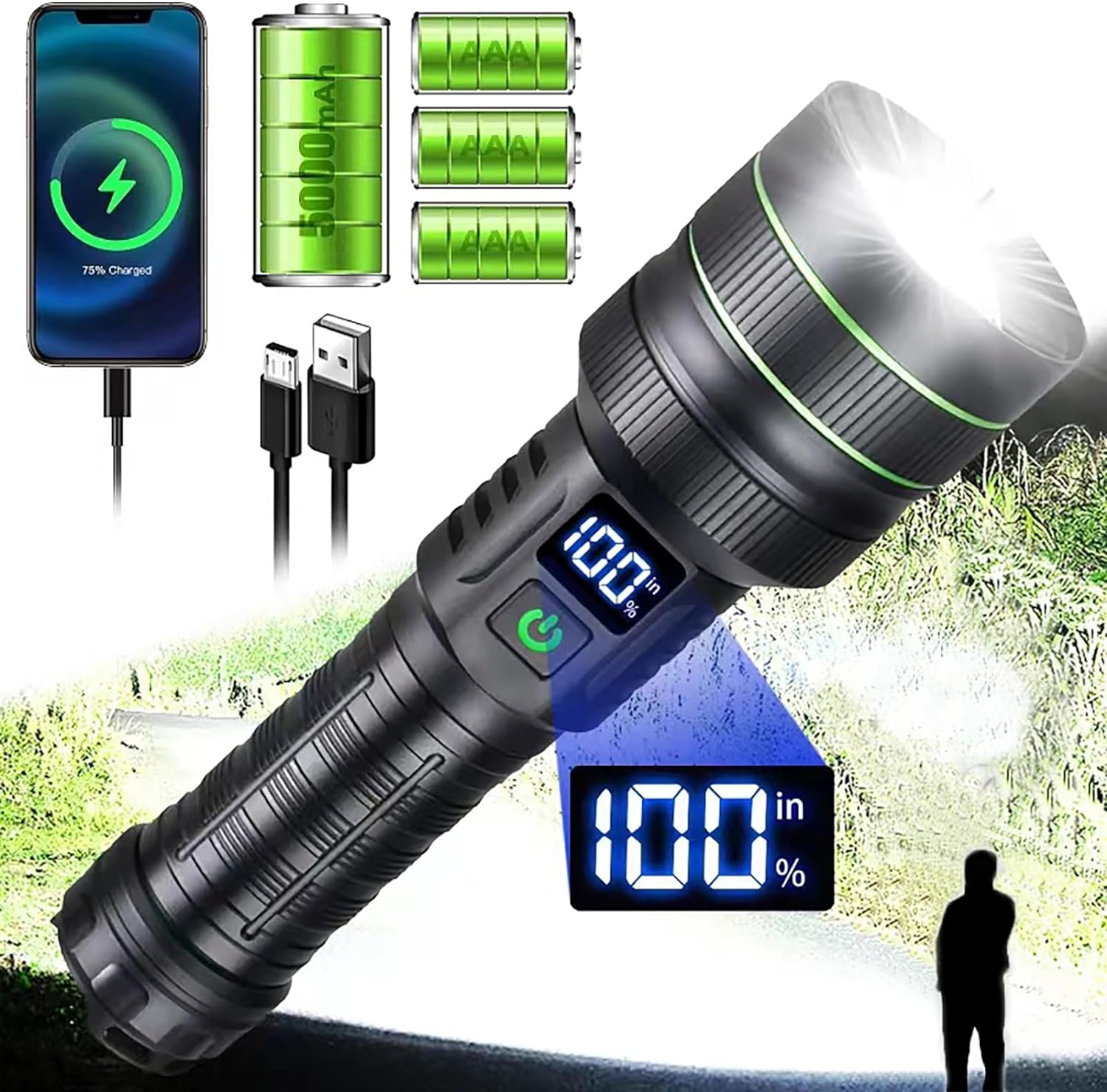 120,000 Lumens Rechargeable Flashlight - Ultimate Brightness!