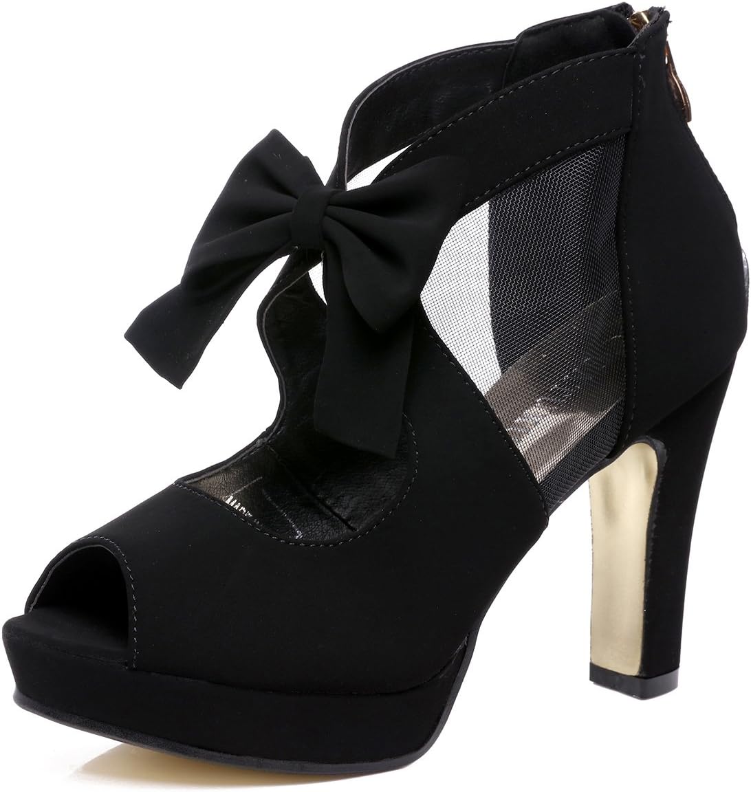 GATUXUS Open Toe Platform High Heel Sandals with Bows