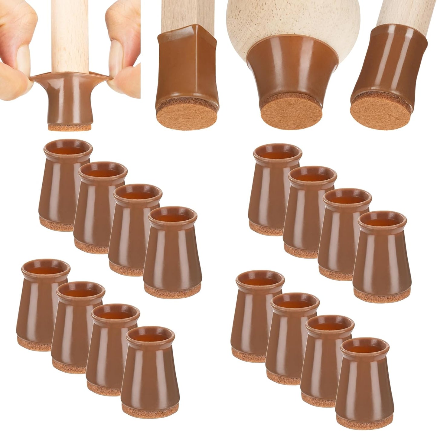 Scratch-Free Chair Leg Protectors - 16pc Brown Set