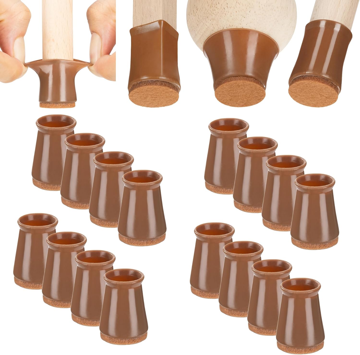 Scratch-Free Chair Leg Protectors - 16pc Brown Set