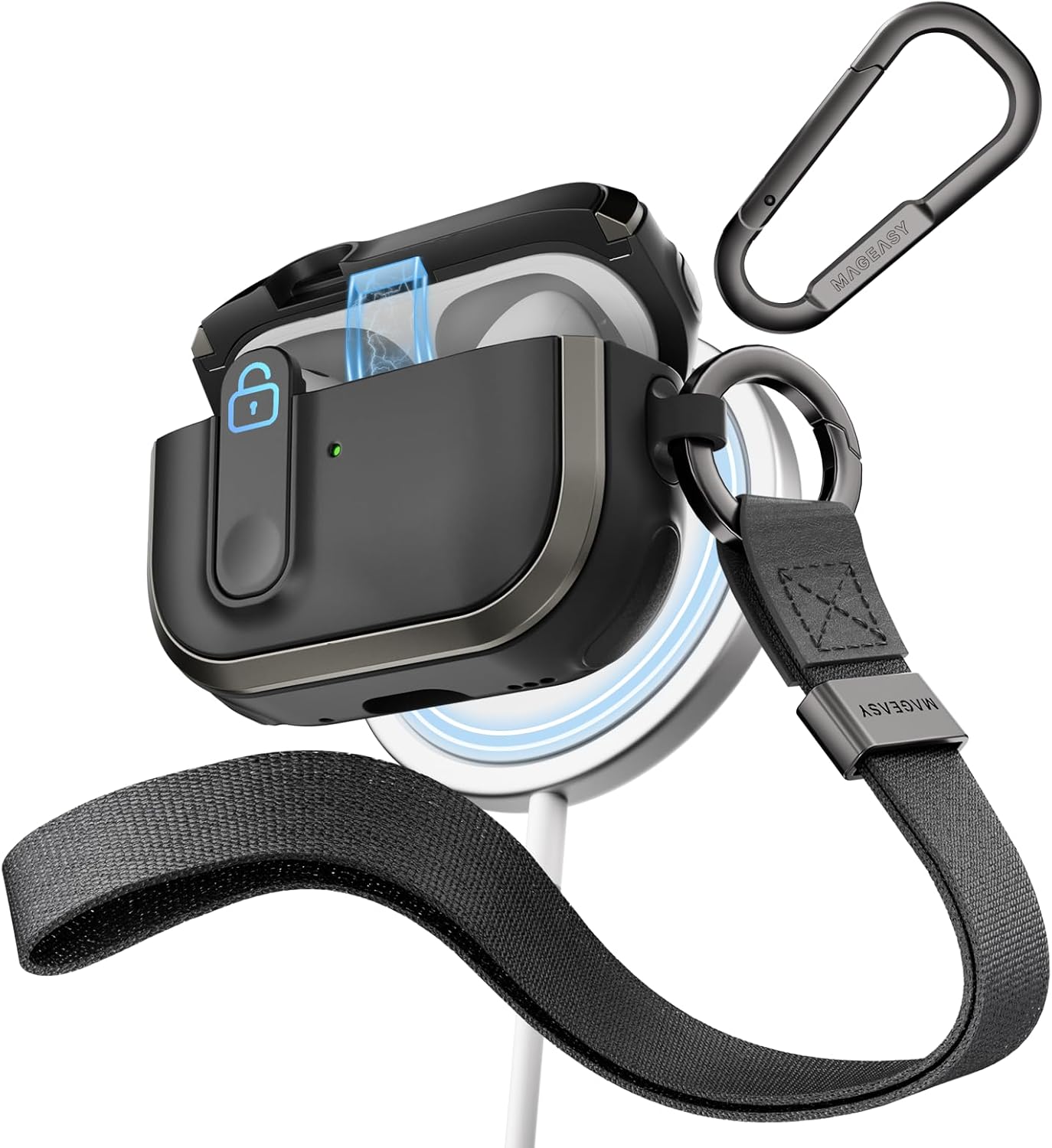 MAGEASY Rugged AirPods Pro 2 Case Cover with Lock & Strap