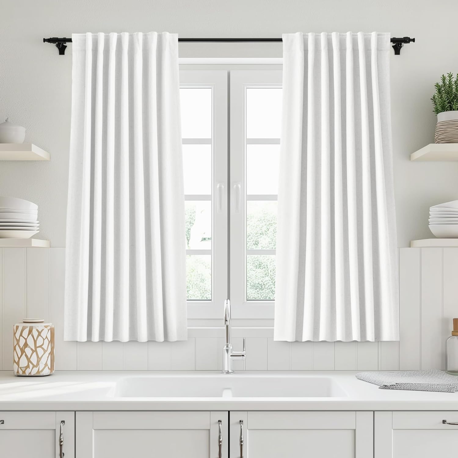 UHITECH Beige Linen Blackout Curtains for Modern Living Room