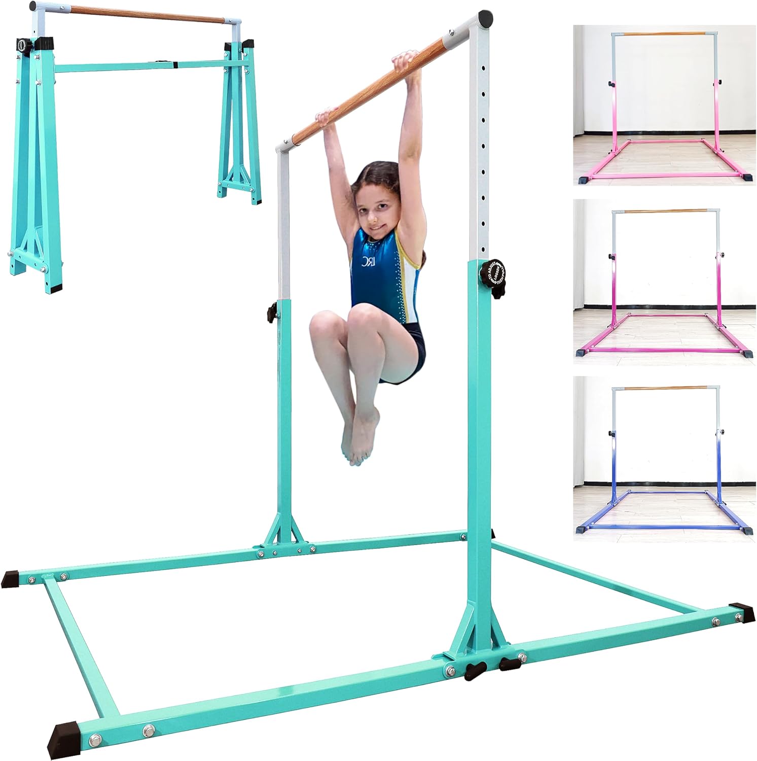 Foldable Gymnastic Bar for Kids & Teens - Adjustable Height 5FT/6FT