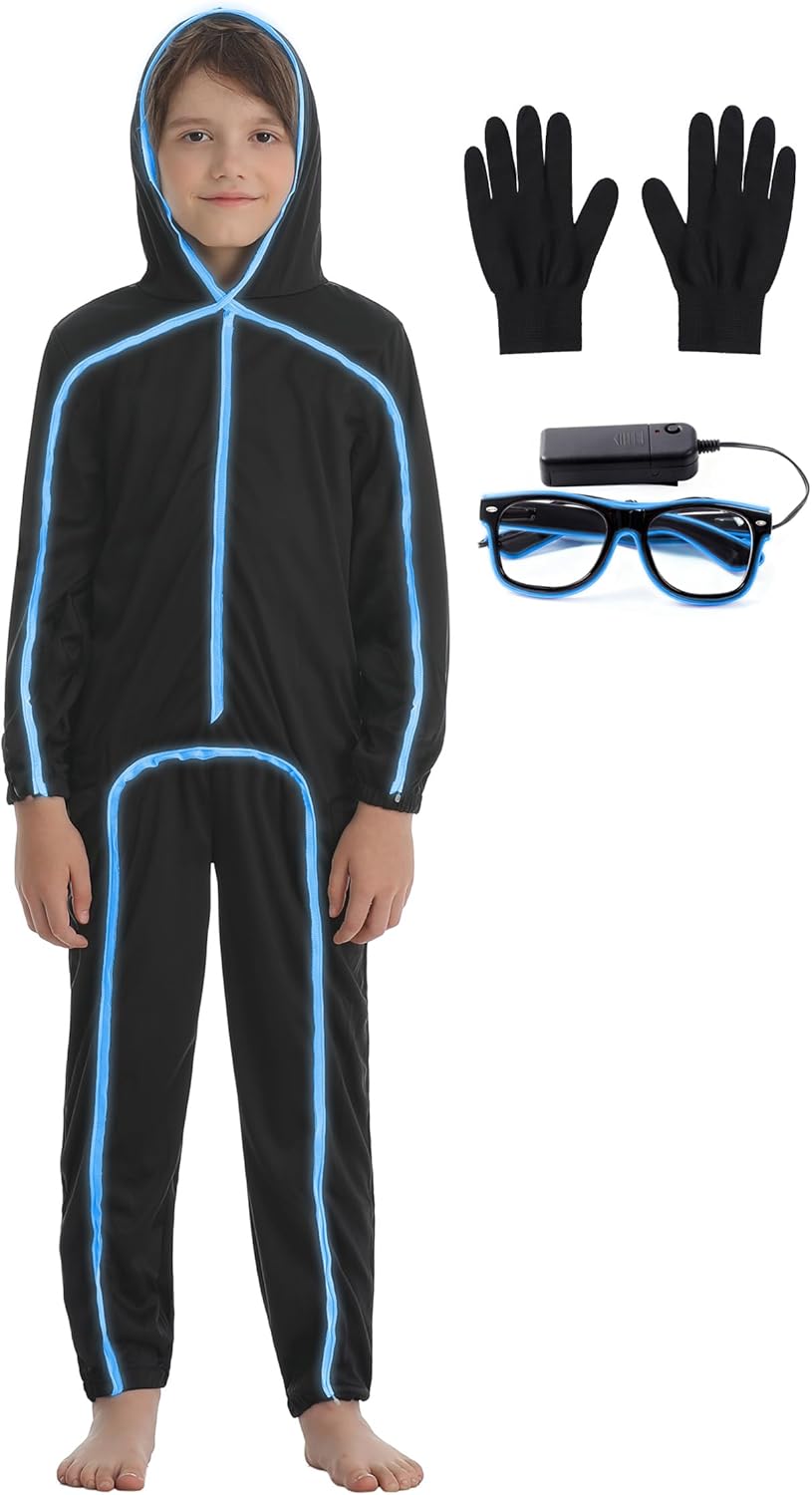 Stick Figure Costume for Kids with Light Up Glasses for Halloween