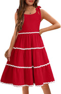 Girls Sleeveless Bow-Tie Straps Sundress - Smocked Backless Midi