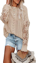 Dokotoo Womens Crochet Lace Crewneck Sweater - Lightweight Everyday