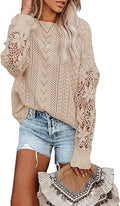 AlvaQ Women's Lace Crochet Long Sleeve Crewneck Sweater - Lightweight