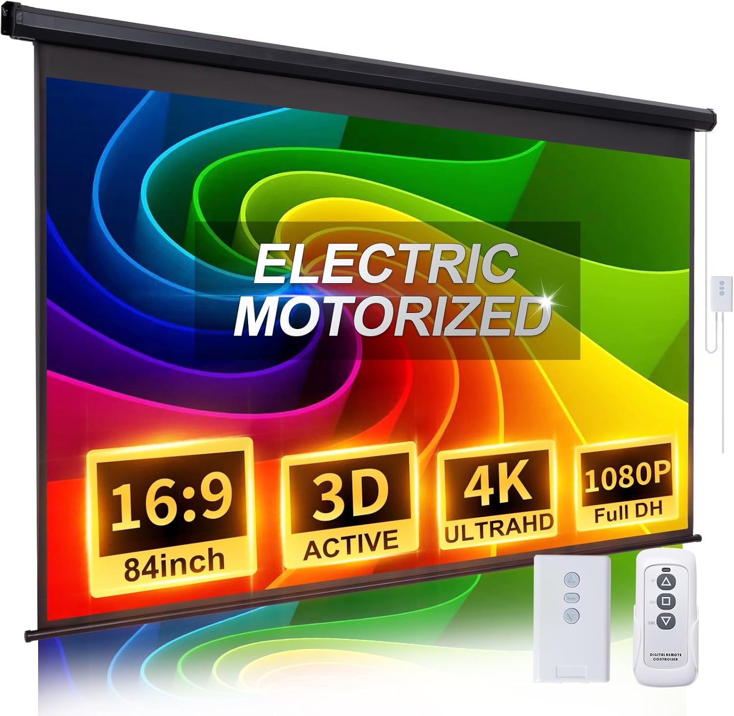 84 Motorized HD Projector Screen: Remote Controlled