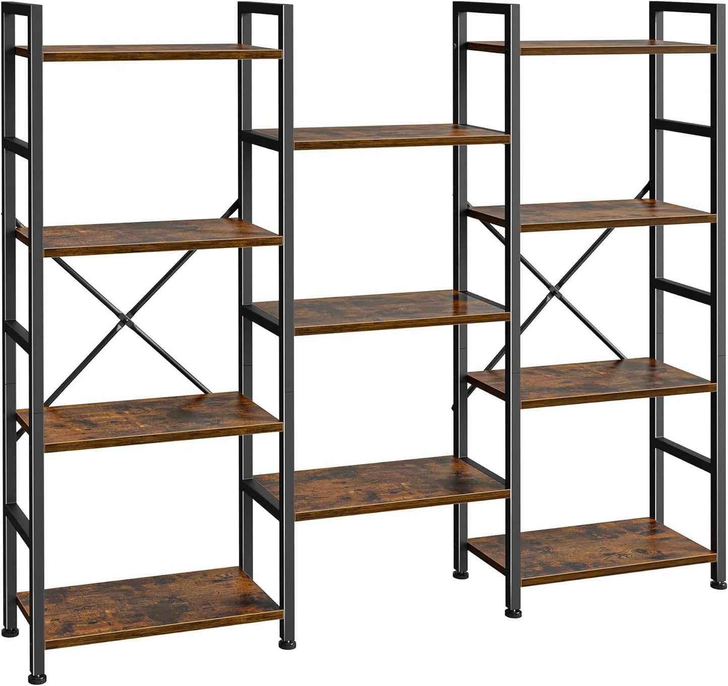 Triple 4 Tier Bookshelf with 11 Open Display Shelves for Home