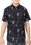 Mens Short Sleeve Button Down Novelty Print Shirts - Astronaut Moon