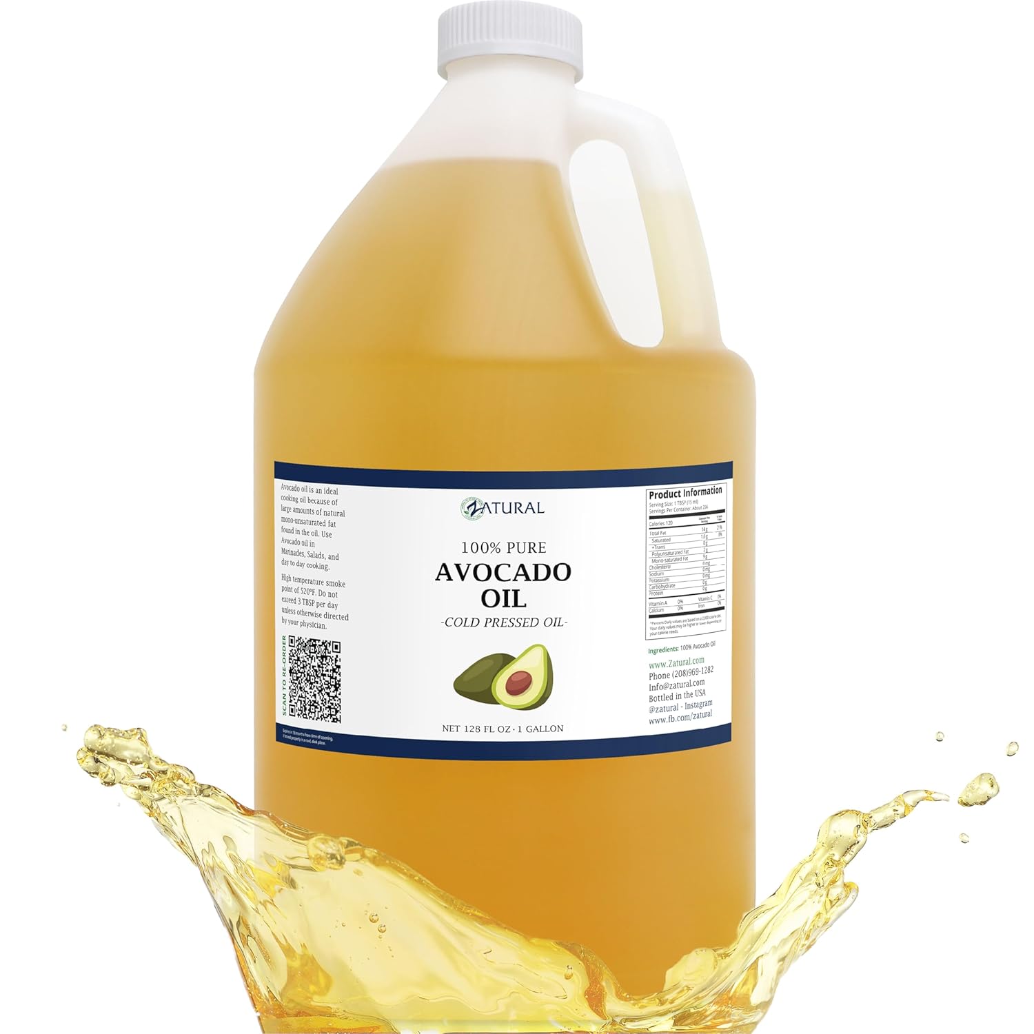 Zatural 100% Avocado Oil - Pure Natural Cold Pressed Oil