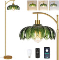 Gold Floor Lamps for Living Room with Green Shade - Dimmable Remote