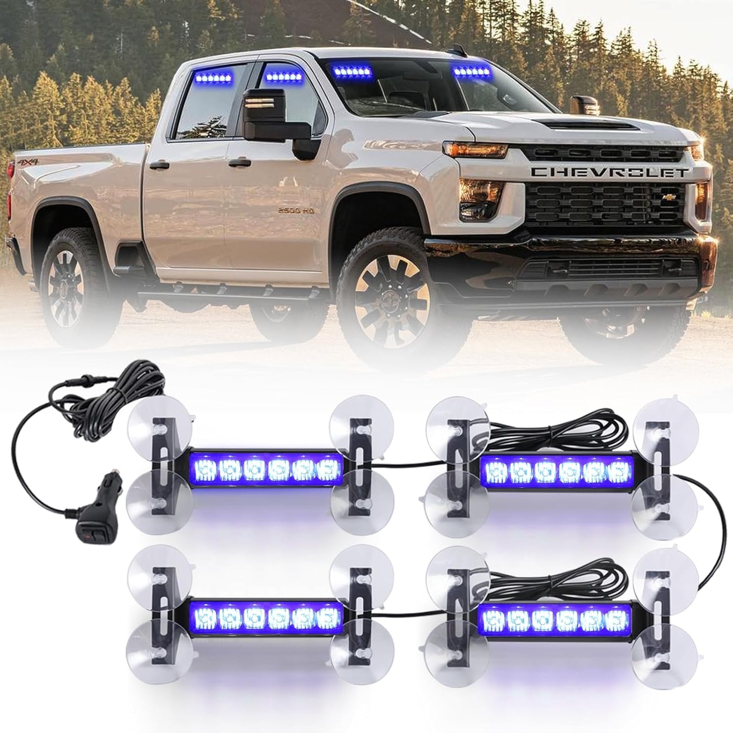 4X 6.1 inch Blue Emergency Strobe Lights for Safety Vehicles