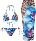 ZAFUL Women's Floral Print Bikini Set with Halter Design