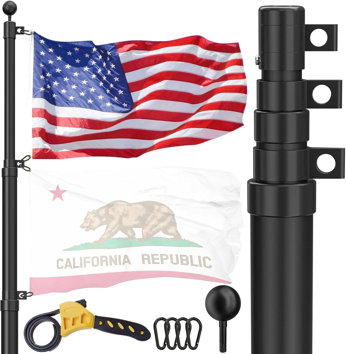 25 FT Heavy Duty Telescopic Flagpole Kit for Yard Use