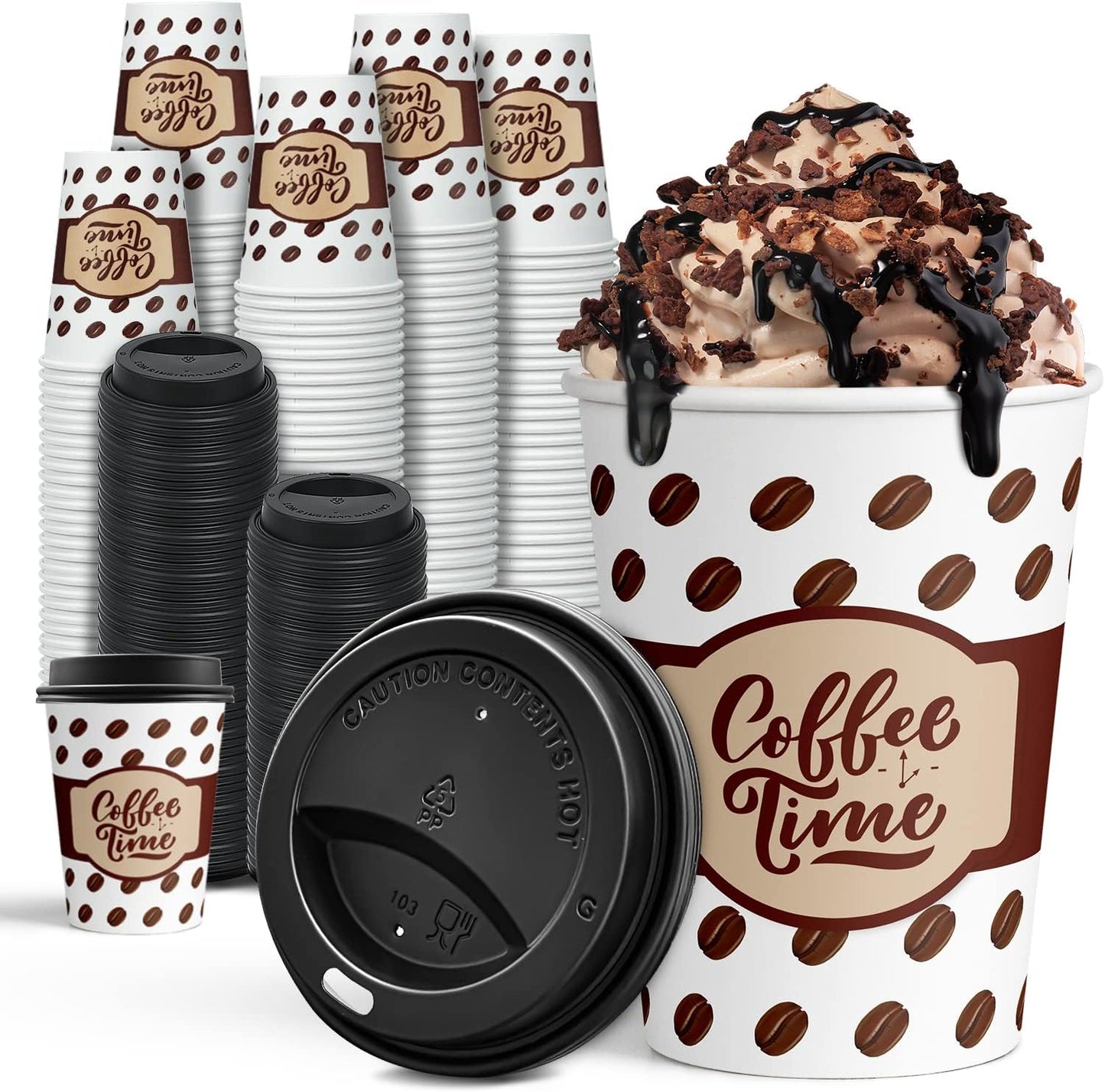 Ginkgo 12 oz Coffee Cups 100 Pack - Perfect for On-the-Go Hot Beverages