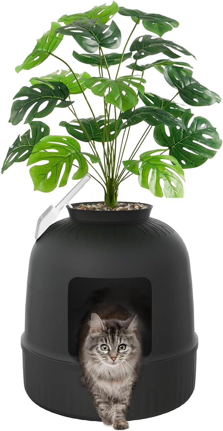 Hidden Cat Litter Box with Faux Plant for Elegant Spaces
