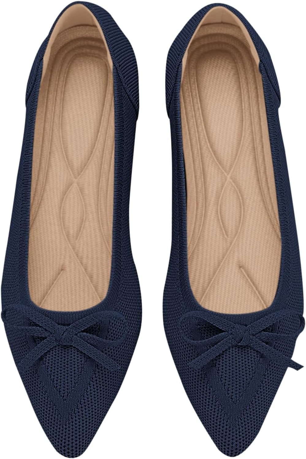 Women's Flats Pointed Toe Bow Knit Ballet Shoes for Comfort