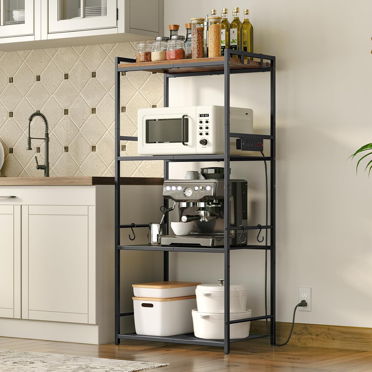 Rustic Brown Kitchen Storage Rack - Versatile & Stylish