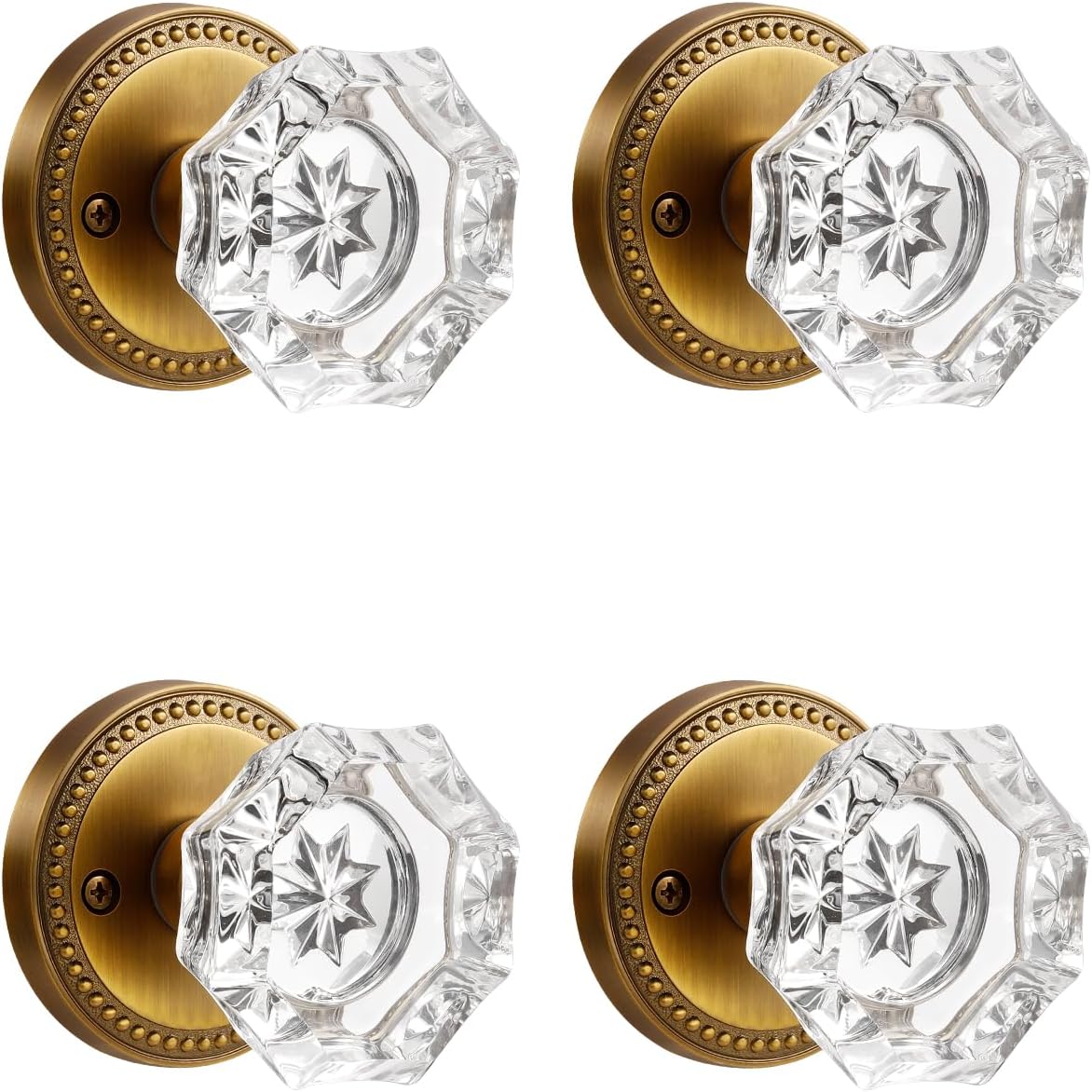 Antique Brass Door Knobs 4 Pack for Hall and Closet Use