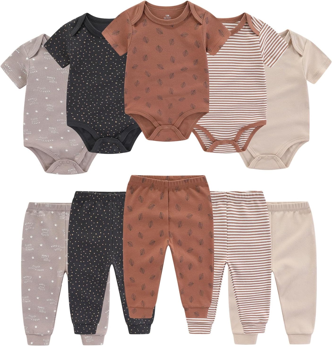 Baby Bodysuit and Pant Set 10-pcs Cotton Soft Newborn Clothes