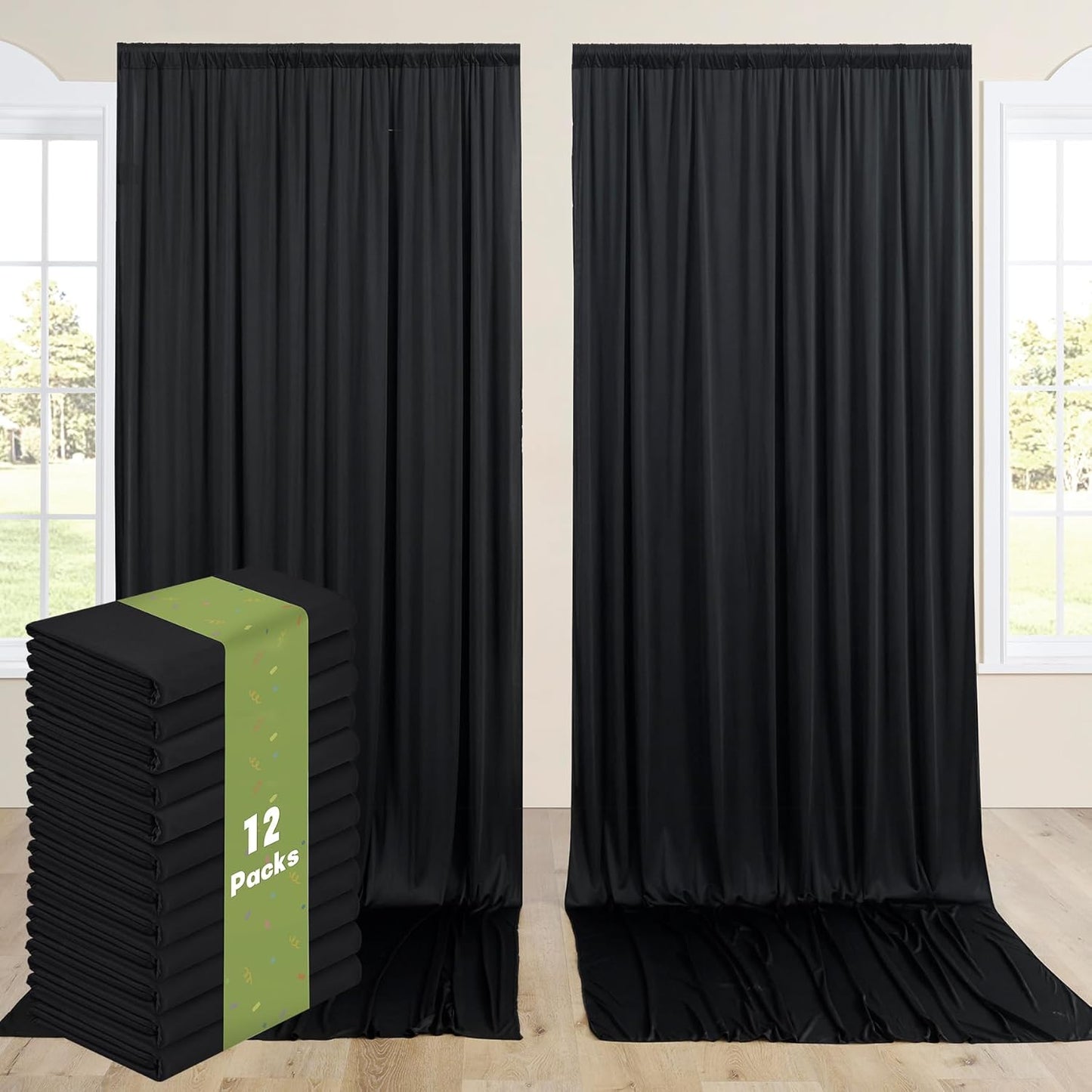 60ftx12ft Wrinkle Free Black Backdrop Curtains for Events