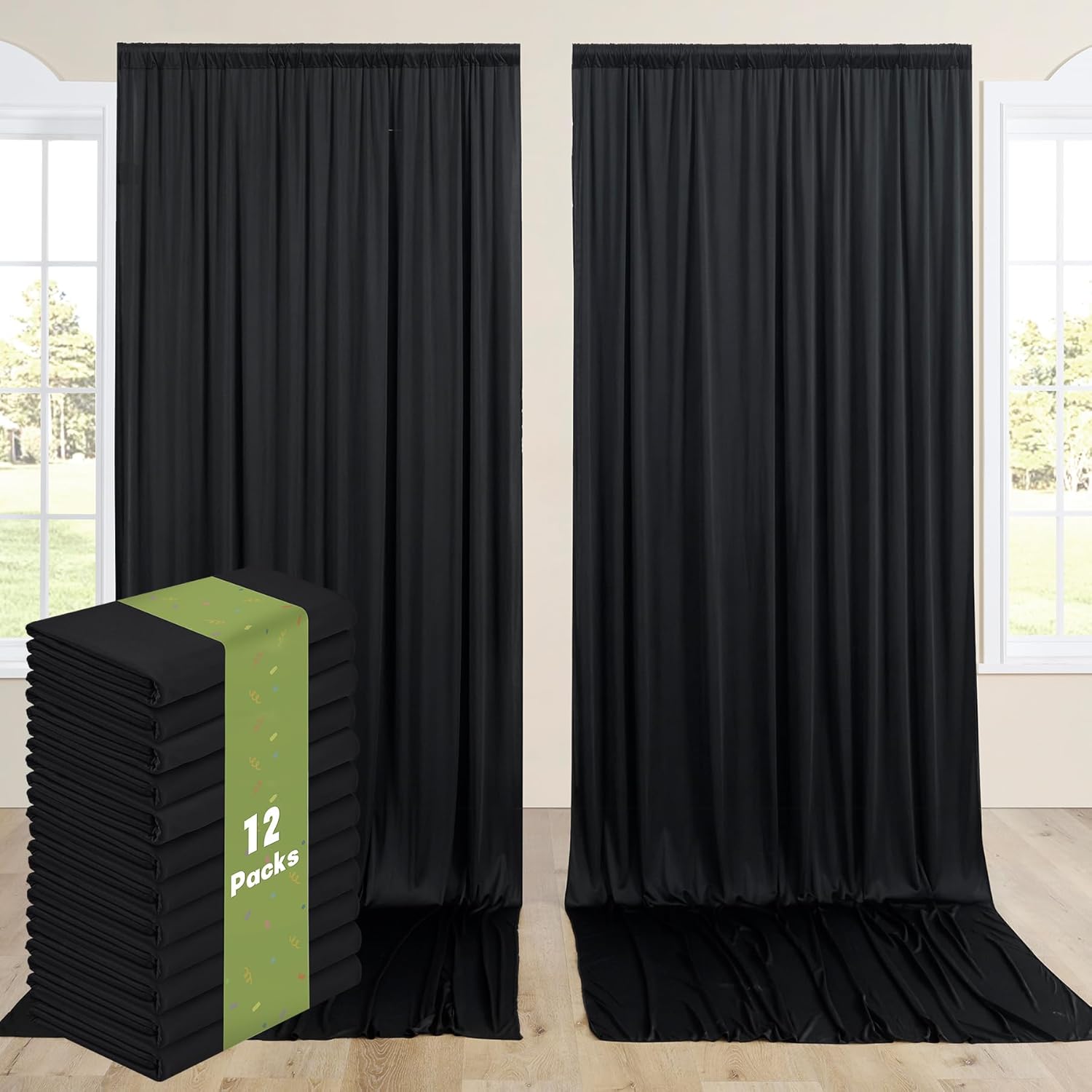 60ftx12ft Wrinkle Free Black Backdrop Curtains for Events