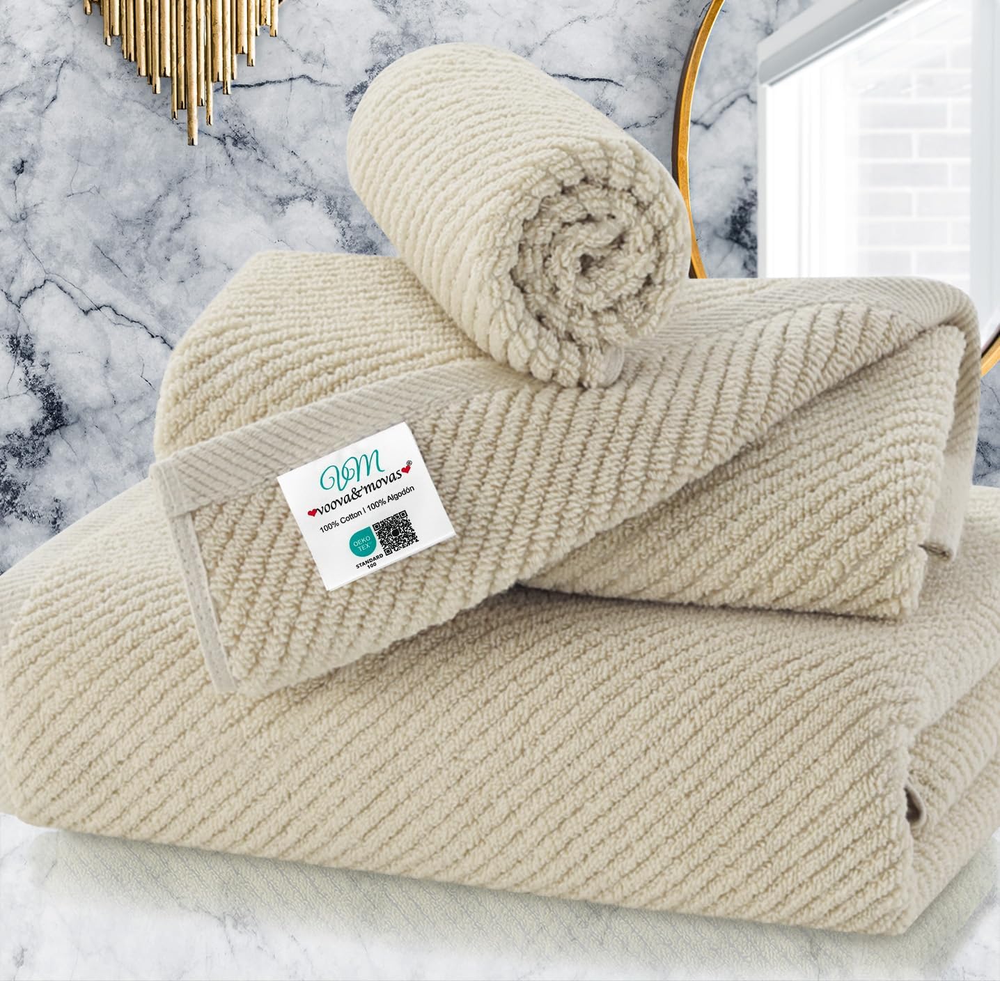 Luxurious 3-Piece Beige Towel Set for Bathroom Essentials