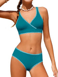 Girls Swimsuit Bikini Set Solid Color V-Neck Two Piece - Comfortable