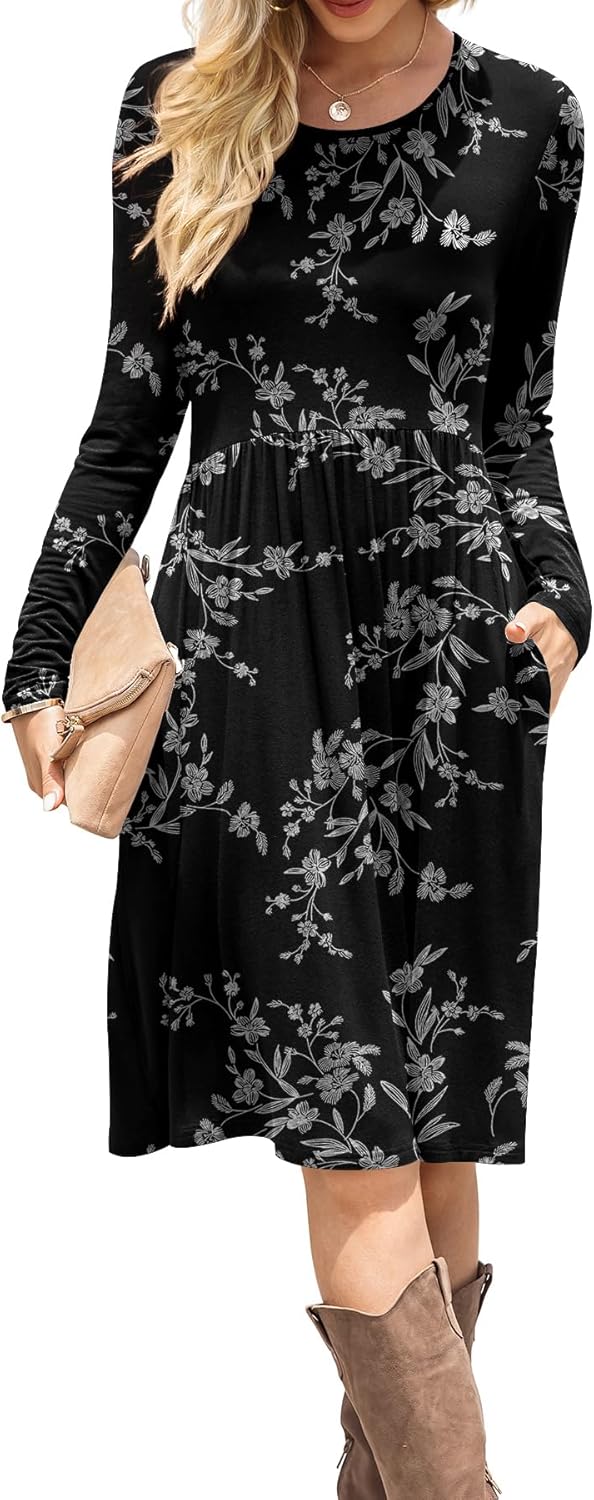 DB MOON Women Casual Long Sleeve Dresses with Pockets