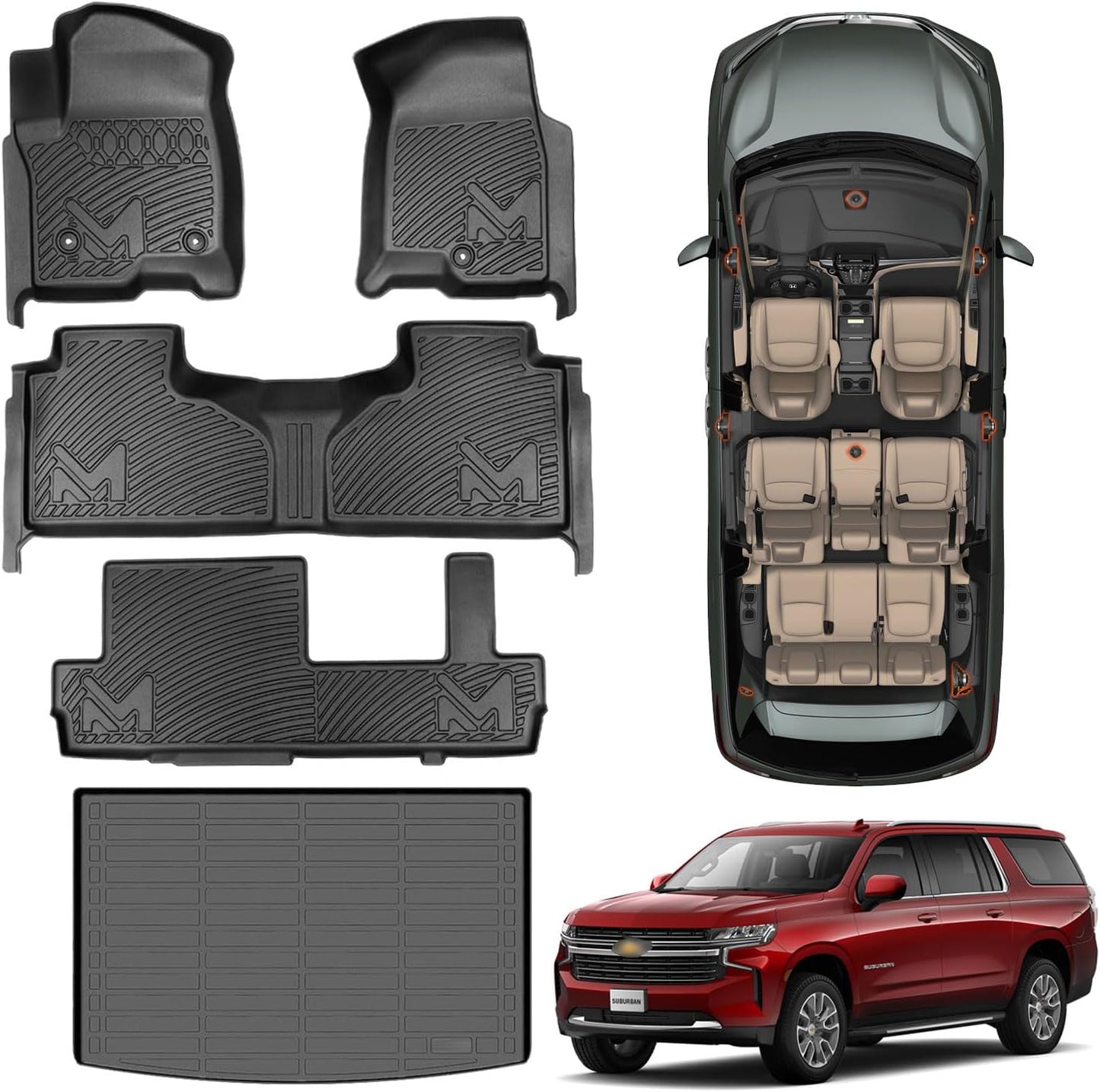 Custom TPE Automotive Floor Mats for 2021-2025 Chevy Suburban