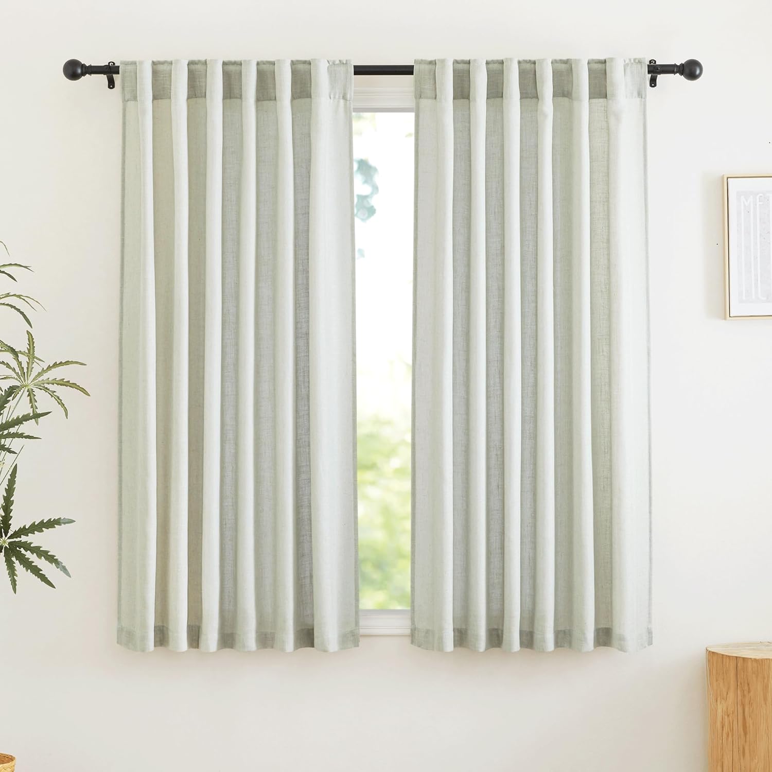 RYB HOME Flax Linen Curtains for Living Room and Bedroom Decor