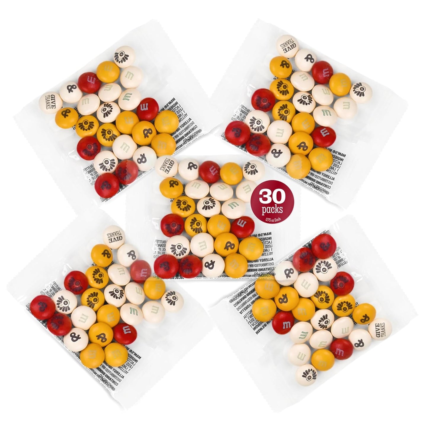 M&M'S Thanksgiving Candy Favors Set of 30 Mini Chocolate Pouches