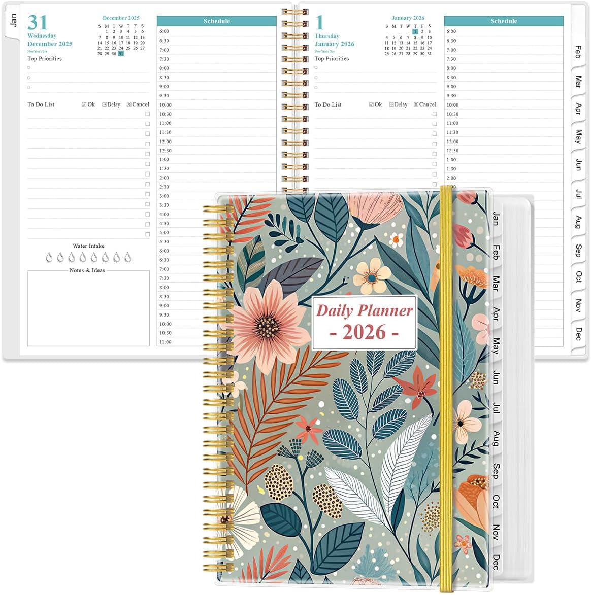 2026 Daily & Monthly Planner with Flower Design for Organizing