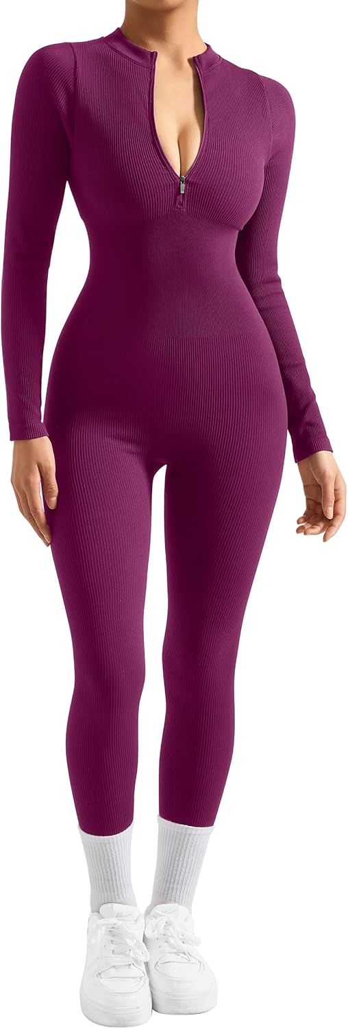 SUUKSESS Women Long Sleeve Ribbed Jumpsuit for All Occasions
