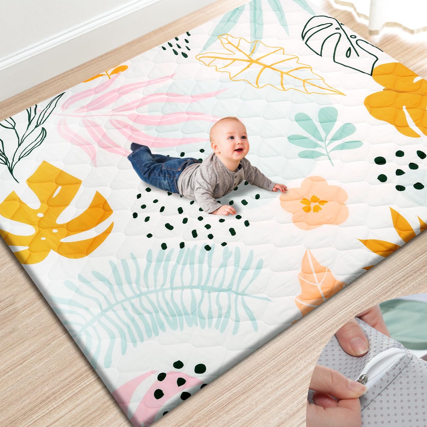 Premium Foam Baby Play Mat with Removable Cover for Safety