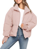 Women's Cropped Zip Puffer Jacket - Oversized Windproof Short Coat