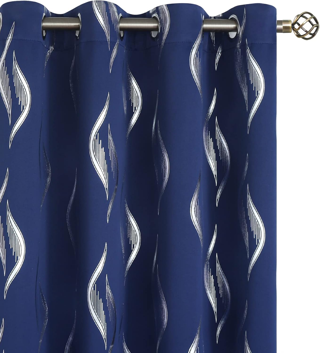 Wavy Navy Blue Blackout Curtains for Kids Bedroom Privacy