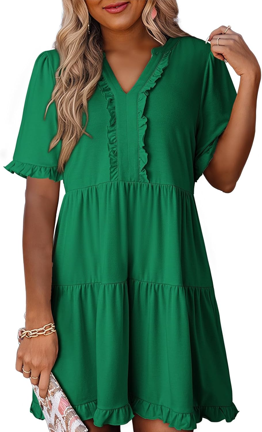 Dokotoo Womens Dresses V Neck Short Sleeve Casual A Line Dress