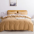 Full Duvet Cover Set Cotton 3-Piece (Rust with White Striped) - Soft