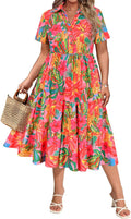 Plus Size Dresses for Curvy Women Collared Vneck Midi Ruffle CARCOS