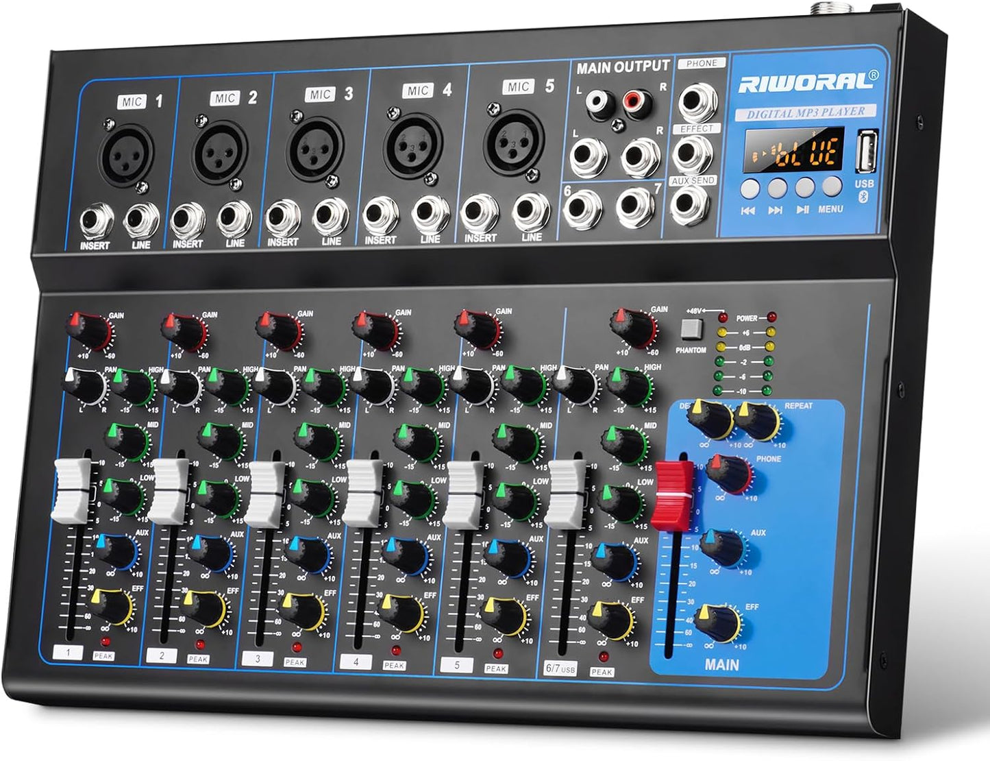 7 Channel Audio Interface USB Mixer with Bluetooth for DJs