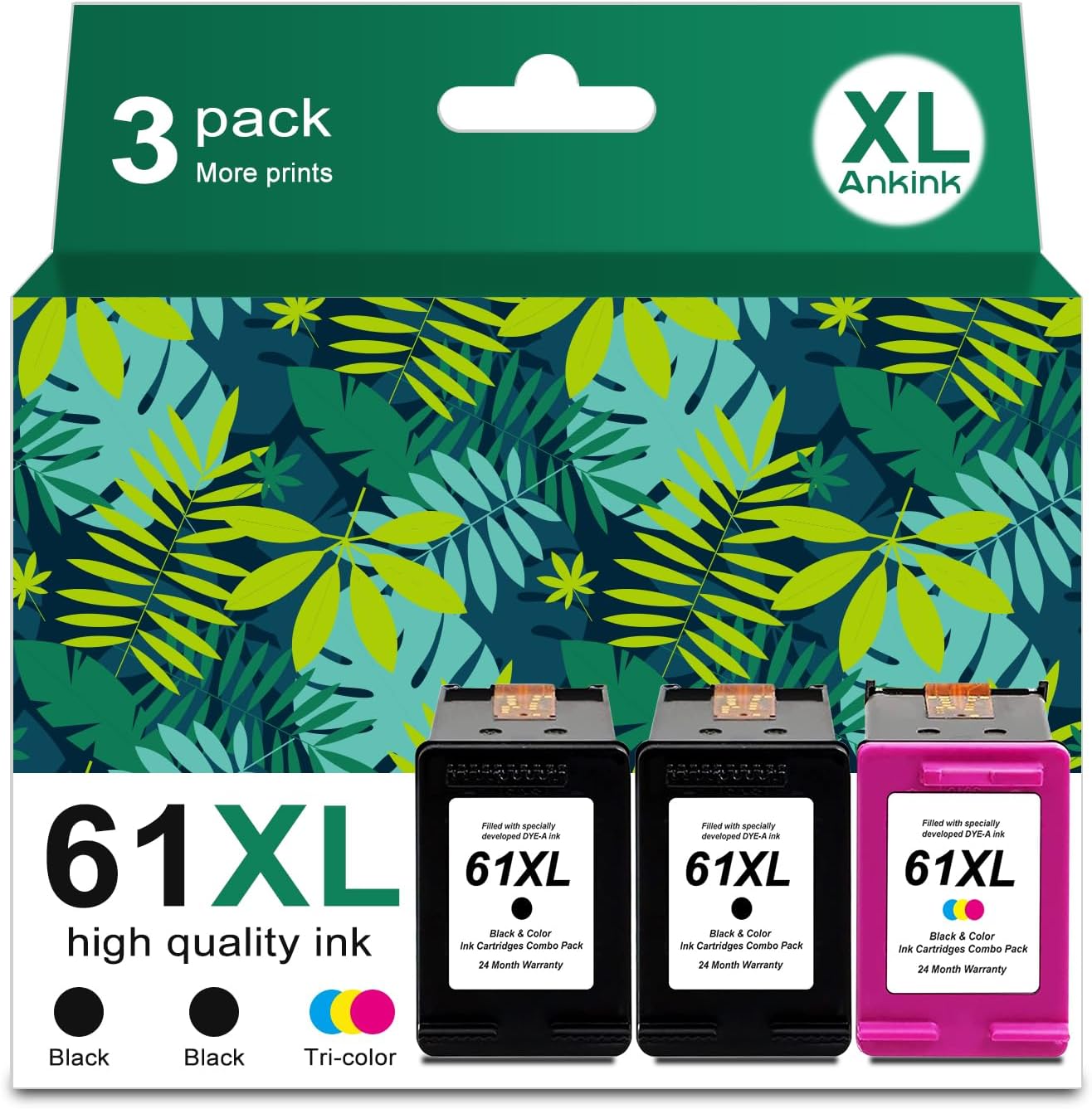3 Pack 61XL Ink Cartridge Compatible Replacement for HP Printers
