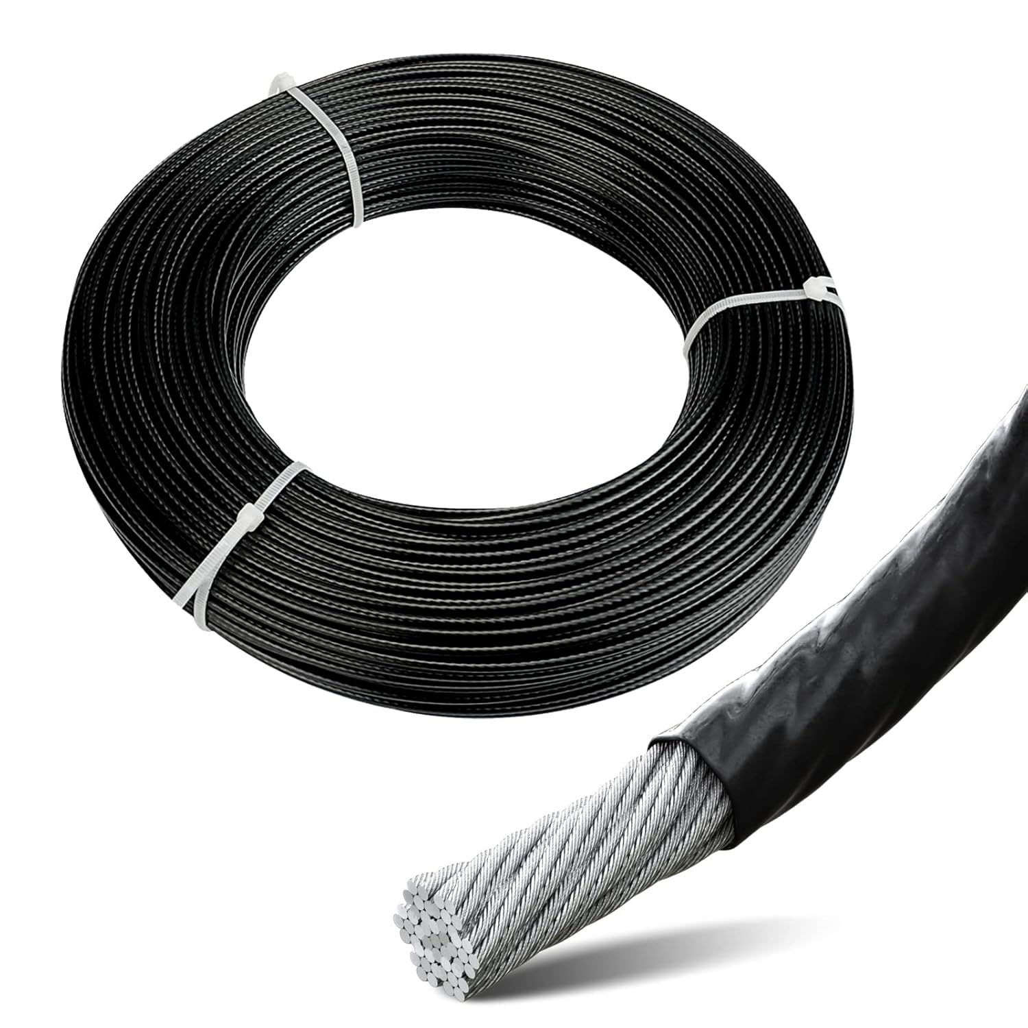 Muzata 300ft Black Vinyl Coated Wire Rope for Versatile Use