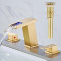 LED Bathroom Faucet 3 Hole 8in Widespread Waterfall Faucet - Touch On