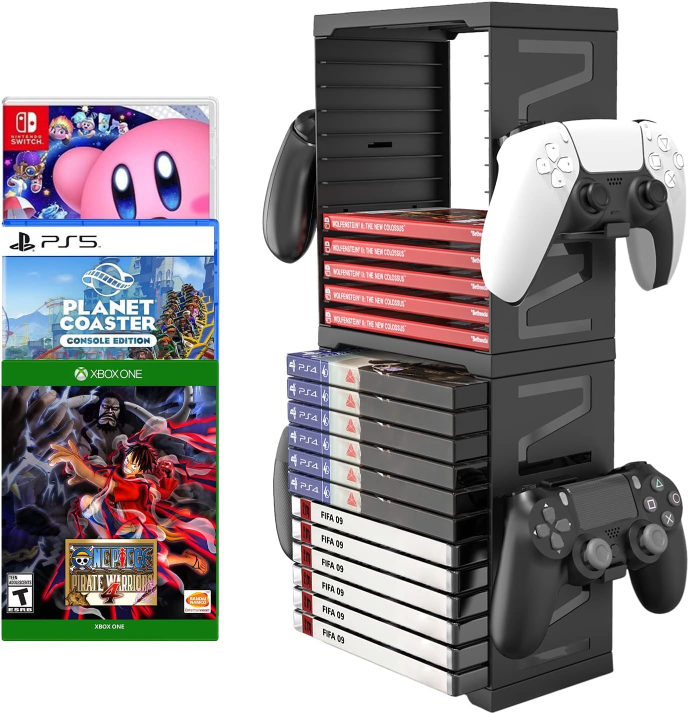 ASFSKY Video Game Storage Tower for 24 Games and Controllers