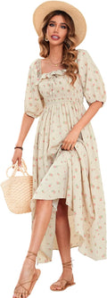 Women Summer Cotton Ruffled Backless A Line Flowy Long Dress