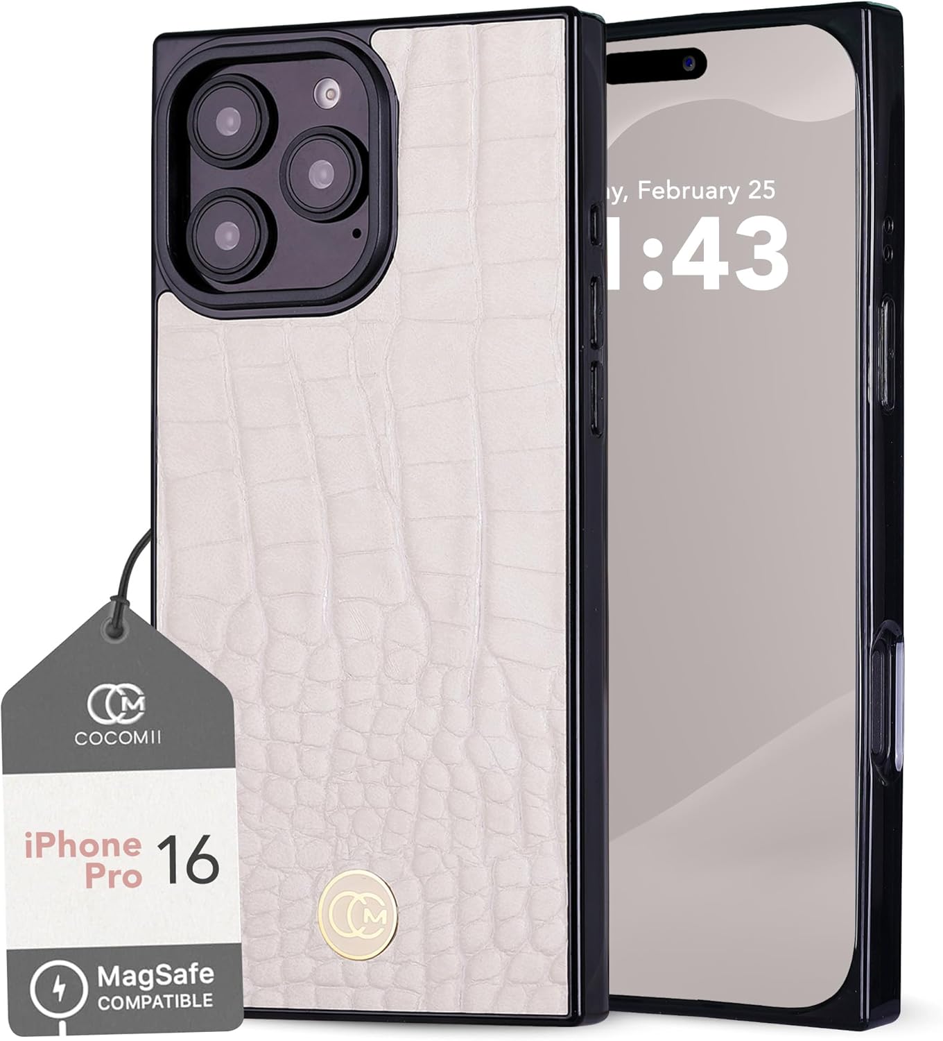 Crocodile Leather Rectangle Case for iPhone 16 Pro - Stylish & Durable