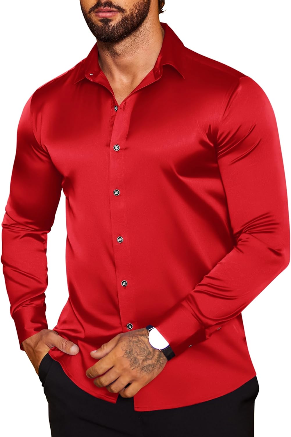 Stylish Men's Silk Satin Dress Shirt for Parties and Weddings