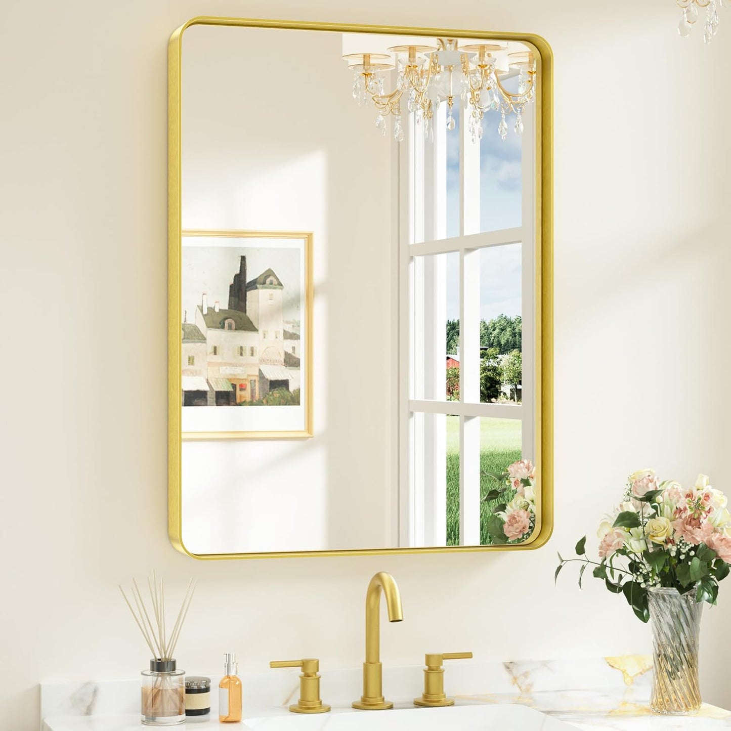Keonjinn Gold Bathroom Mirrors for Vanity, 24 x 32 Inch
